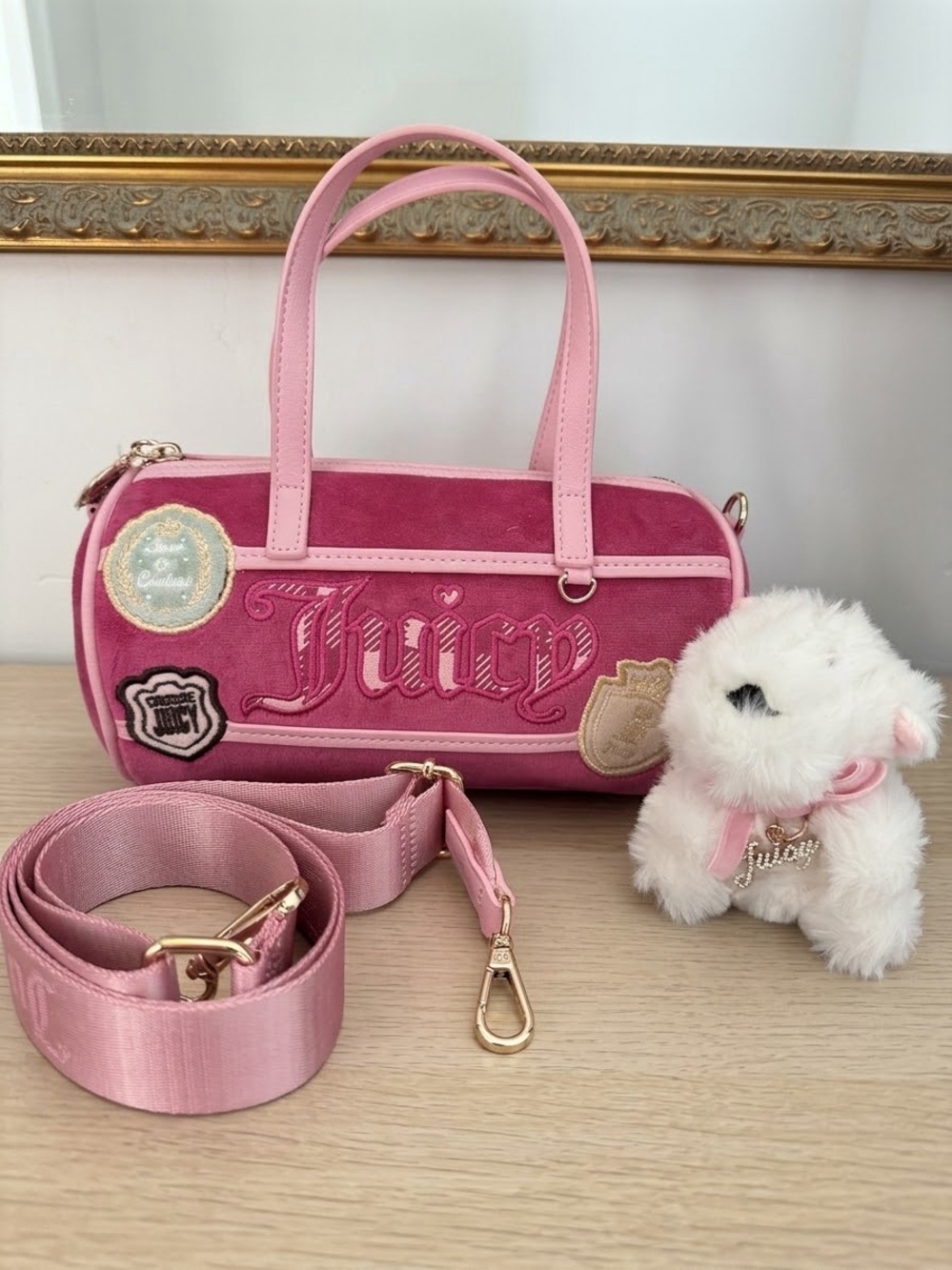 Juicy Couture Pink Kids Barrel Shoulder Bag with Plush Charm